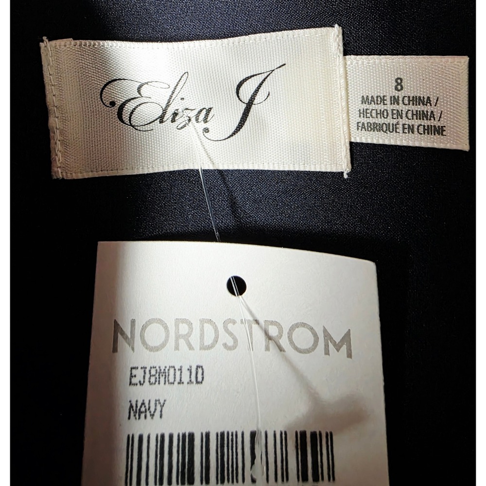 Eliza J 8 Dark Navy Blue (almost Black) Sleeveless Ruffle‎ Front Gown Dress NWT - Picture 8 of 13